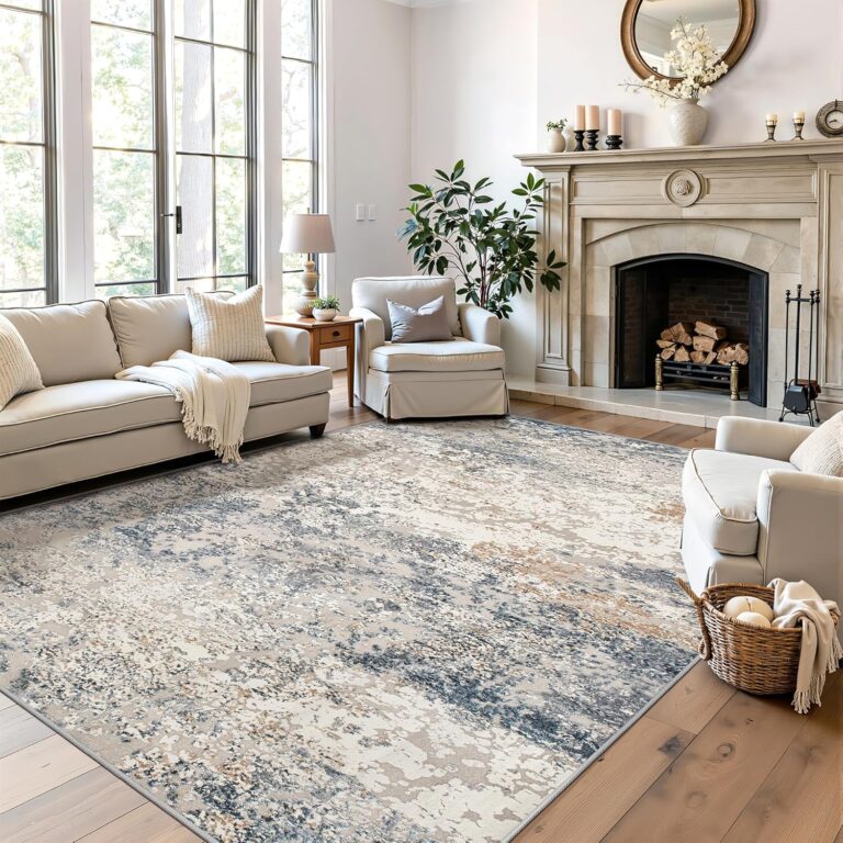 Art&Tuft Washable Rugs 5x7 - Anti-Slip Backing 5x7 Area Rugs for Living Room, Foldable Abstract Washable Area Rug(5'x7', Navy)