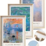 Framed Claude Monet Water Lilies Canvas Wall Art,Vintage Impressionist Botanical Painting,16x12IN High Framed Design Prints,Minimalist Classic Decor Aesthetic for Living Room,Bedroom,Bathroom Set of 3