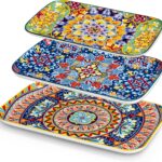 vancasso Serving Platters Set of 3, 16"/14"/12" Inch Rectangular Trays - Extra Large, Ceramic Bohemian Serving Dish for Entertaining Food, Microwave & Dishwasher Safe, Vintage