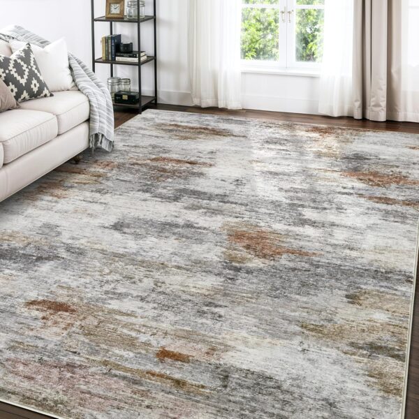 Area Rugs for Living Room: 9x12 Washable Neutral Modern Rug for Bedroom Large Soft Abstract Dining Room Rugs Indoor Floor Low Pile Carpet for Home Office Nursery - Multicolor