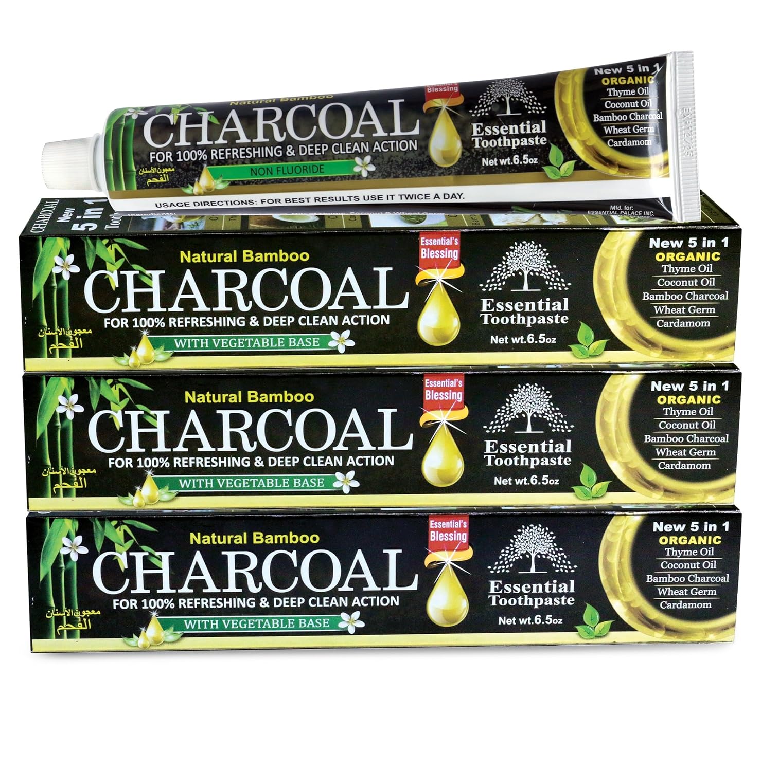 Organic Bamboo Charcoal Toothpaste 100% Natural Teeth Whitening 3 Pack Oral Care - 6.5 oz Organic Bamboo Charcoal Toothpaste 100% Natural Teeth Whitening 3 Pack Oral Care - 6.5 oz