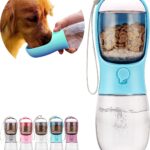 Dog Water Bottle with Food Container, Portable Leak Proof Pet Water Dispenser for Walking Hiking Travel, Puppy Essentials Accessories for Small Large Dogs, Dog Gifts (10oz/15oz/19oz)