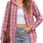 Zeagoo Flannel Shirt Women Button Down Long Sleeve Plaid Shirts Collared Casual Work Tops S-2XL