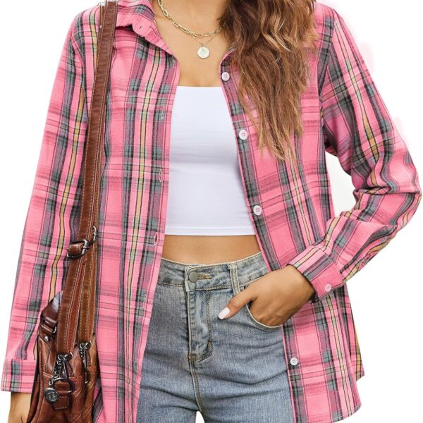 Zeagoo Flannel Shirt Women Button Down Long Sleeve Plaid Shirts Collared Casual Work Tops S-2XL