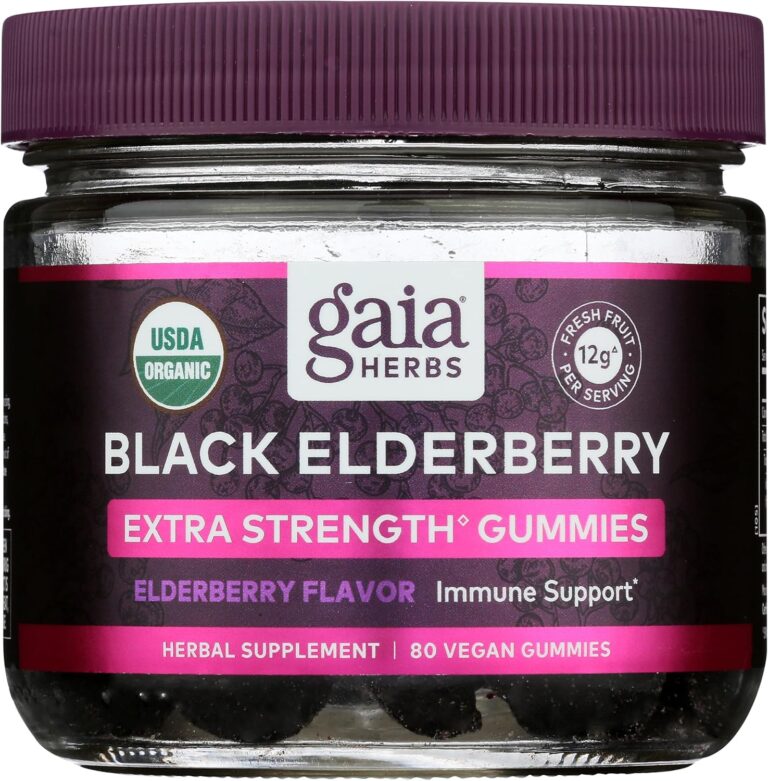 Gaia Herbs Black Elderberry (Sambucus nigra) Extra Strength Gummies - Delicious Immune Support Supplement* - Certified Organic Black Elderberries for Immune System Support* - 80 Gummies (40 Servings)