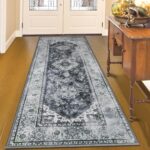 YJ.GWL Area Rug 2x6, Machine Washable Hallway Runner Rug, Boho Floral Vintage Distress Print Pattern Carpet, Low Pile Lightweight Thin Rugs for Entryway, Kitchen and Corridor, Blue/Grey