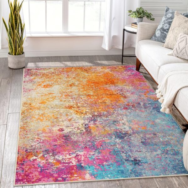 Lahome Modern Abstract Washable 5x7 Area Rugs for Living Room, Colorful Soft Bedroom Rug Low Pile Non Slip,Stain Resistance Dining Room Carpet for Nursery Office Entrance Home Office Decor