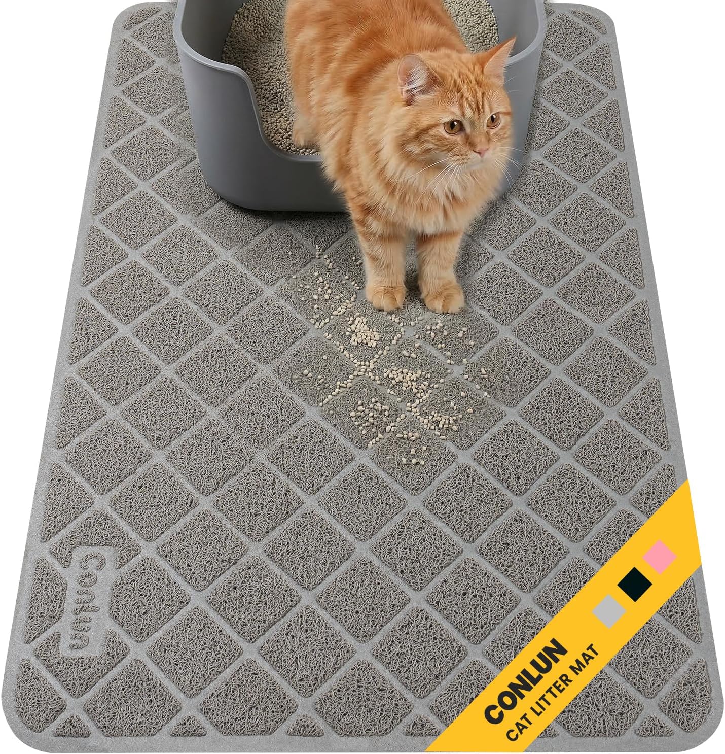 Cat Litter Mat Litter Trapping Mat, Premium Durable PVC Grid Mesh with Scatter Control, Non-slip, Less Waste Cat Litter Box Mat, Soft on Kittys Paws, Urine Waterproof, 24" x 17" Grey Cat Litter Mat Litter Trapping Mat, Premium Durable PVC Grid Mesh with Scatter Control, Non-slip, Less Waste Cat Litter Box Mat, Soft on Kittys Paws, Urine Waterproof, 24" x 17" Grey
