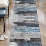 Ciicool 2x6 Washable Runner Rug, Modern Abstract Hallway Rugs Runner, Non-Slip Thin Accent Rug Lightweight Navy Grey Print Distressed Carpet for Laundry Entryway Bedroom Kitchen Bathroom Indoor