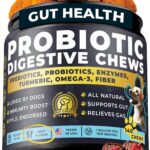 Chewable Dog Probiotics  All-in-One PhD-Endorsed Digestive Enzymes, Prebiotics, Turmeric, Omega-3 & Fiber  Gut, Diarrhea, Itchy Skin & Ear Support  All Ages, Made in USA, 140 Beef Chews
