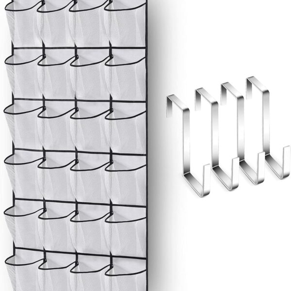 MISSLO Over The Door Shoe Organizer 24 Large Mesh Pockets, White