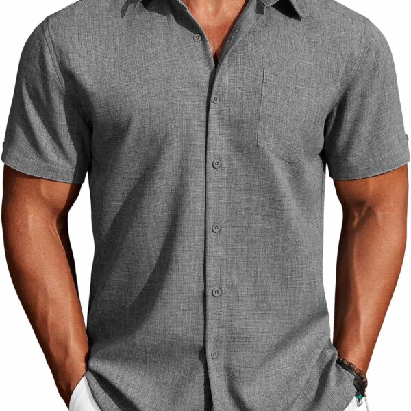 COOFANDY Men's Button Down Shirts Short Sleeve Casual Shirts Summer Beach Linen Shirts with Pocket