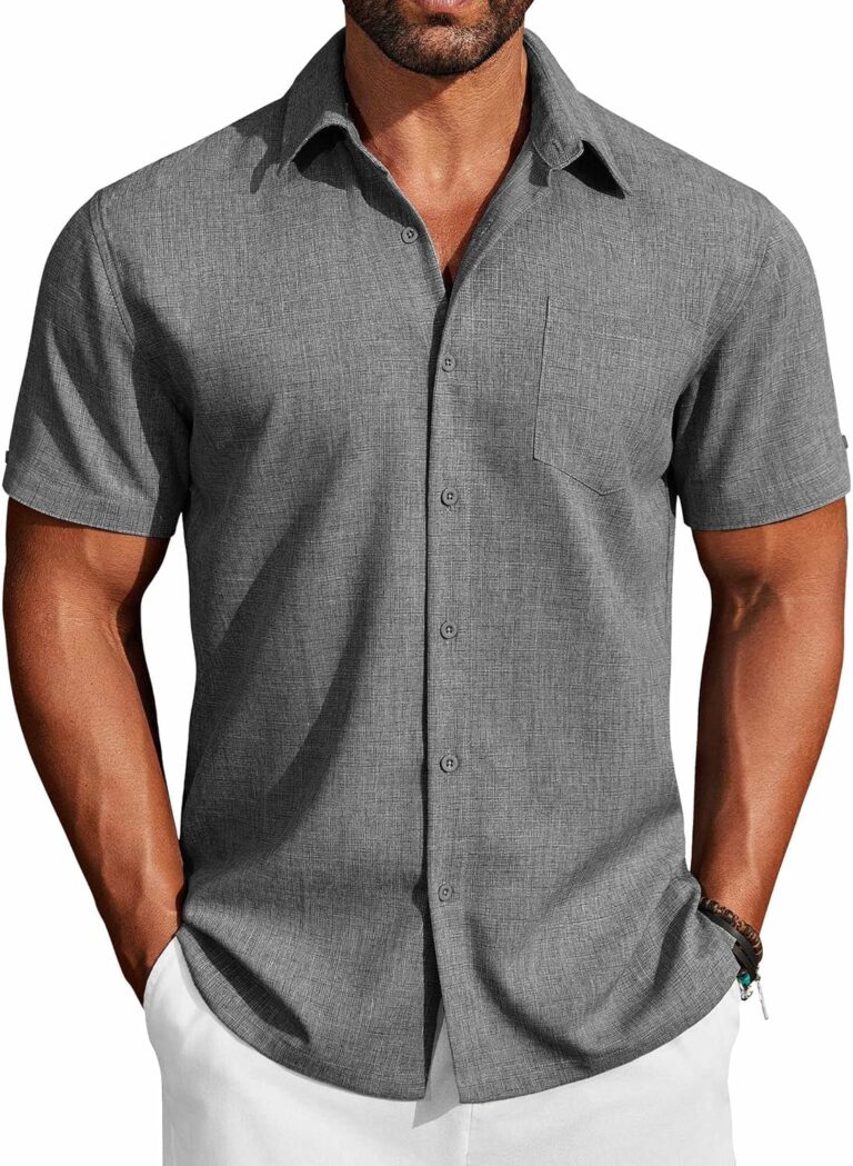 COOFANDY Men's Button Down Shirts Short Sleeve Casual Shirts Summer Beach Linen Shirts with Pocket