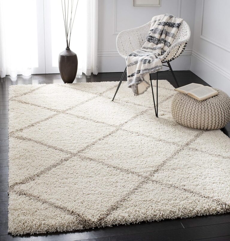 SAFAVIEH Hudson Shag Collection Area Rug - 8' x 10', Ivory & Beige, Modern Trellis Design, Non-Shedding & Easy Care, 2-inch Thick Ideal for High Traffic Areas in Living Room, Bedroom (SGH281D)