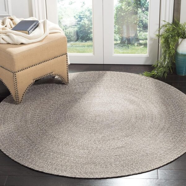 SAFAVIEH Braided Collection Area Rug - 3' Round, Ivory & Beige, Handmade Woven Cotton, Boho Reversible Style, Ideal for Living Room, Bedroom, Dining Space (BRD256B)