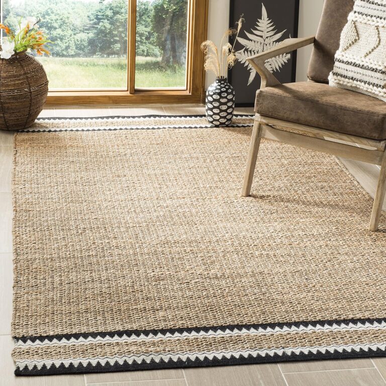 SAFAVIEH Natural Fiber Collection Area Rug - 6' x 9', Natural & Black, Handmade Farmhouse Boho Coastal Rustic Jute, Ideal for High Traffic Areas in Living Room, Bedroom (NF874B)