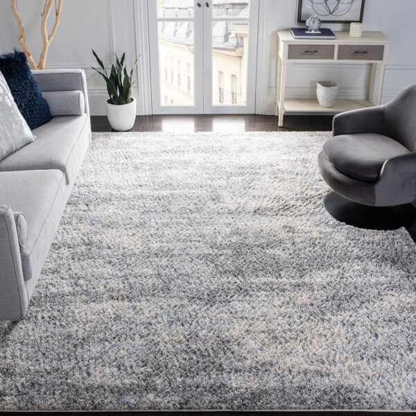 SAFAVIEH Area Rug 8x10 - Berber Shag Collection - Large - Grey Blue & Cream, Non-Shedding & Easy to Clean, Ideal for Living Room, Bedroom, Dining Space (BER219G)