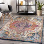Livabliss Area Rugs - 5x7 Romaine Vintage Boho Fuchsia Mustard Blue Area Rug for Living Room Bedroom - Floral Medallion Stain Resistant Carpet for Kitchen, Nursery, Office (5'3" x 7'6")
