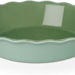 Sweejar Ceramic Pie Pan, 10 Inch Round Baking Dish, Non-Stick with Soft Wave Edge for Apple, Pumpkin, Pot Pies (Green)