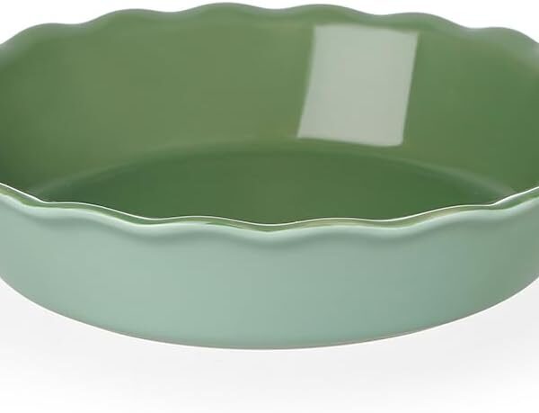 Sweejar Ceramic Pie Pan, 10 Inch Round Baking Dish, Non-Stick with Soft Wave Edge for Apple, Pumpkin, Pot Pies (Green)