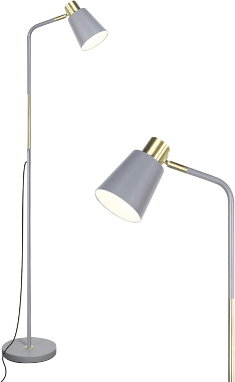 LALISU Floor Lamp, Industrial Floor Lamps for Living Rooms Rustic Farmhouse Reading Standing Floor Lamp Adjustable Metal Heads Indoor Task Lighting for Living Room Bedroom Office Home Dcor (Grey)