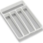 madesmart Premium Small Silverware Tray, Compact 5 Compartment Flatware Organizer for Forks, Knives & Spoons, Non Slip, Soft Grip Lining, Fits Small Drawers, White