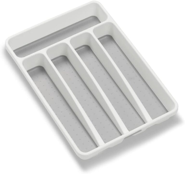 madesmart Premium Small Silverware Tray, Compact 5 Compartment Flatware Organizer for Forks, Knives & Spoons, Non Slip, Soft Grip Lining, Fits Small Drawers, White