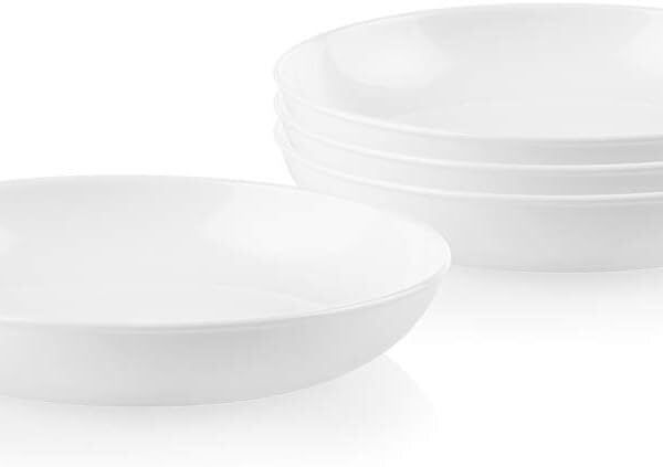 Corelle 4-Pc Versa Bowls for Pasta Salad and More, Service for 4, Durable and Eco-Friendly 30-Oz, Compact Stack Bowl Set, Microwave and Dishwasher Safe, White