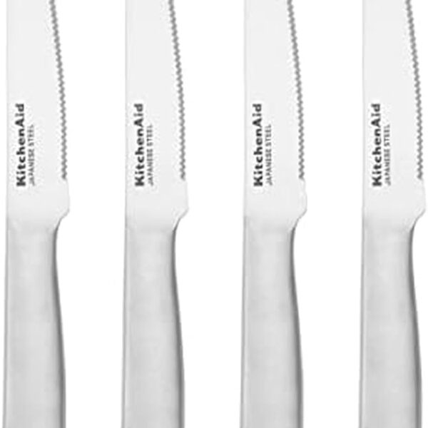 KitchenAid Gourmet Forged Steak Knife Set, High-Carbon Japanese Stainless Steel, 4 Piece, Brushed Stainless Steel