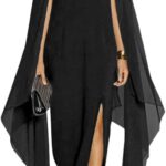 MAYFASEY Women's Elegant High Split Flare Sleeve Formal Evening Gowns Maxi Dress with Cape