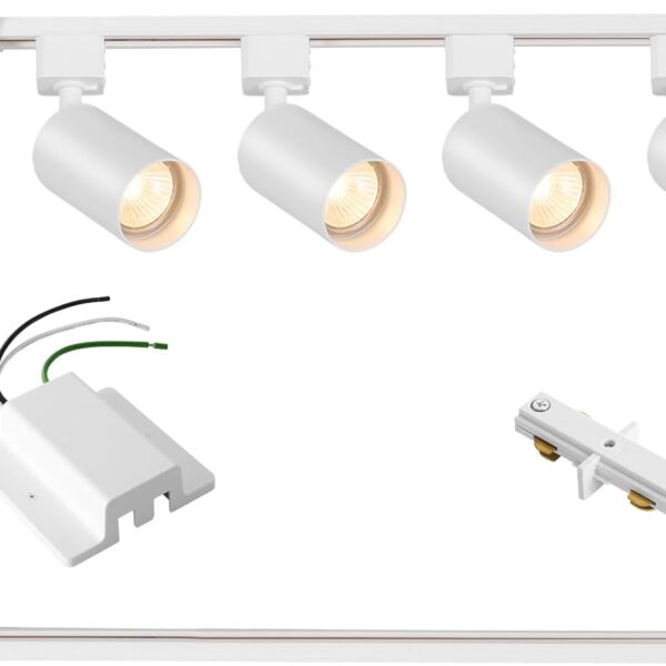 4-Light LED Track Lighting Kit with 3.3FT H Track Lighting Rails & Floating Canopy Connector, GU10 Track Light Kit, Modern Kitchen Track Lighting Fixtures Ceiling Spot Light, White (No Bulbs)