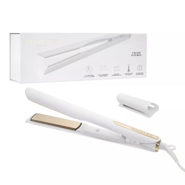 Kristin Ess 3-in-One Titanium Hair Straightener and Curler 2 in 1 Combo + Waver for Women - 1 1/4" - 440 Degrees - Professional Ionic Dual Voltage Flat Iron + Travel Cap - Frizzy, Curly + Thick Hair