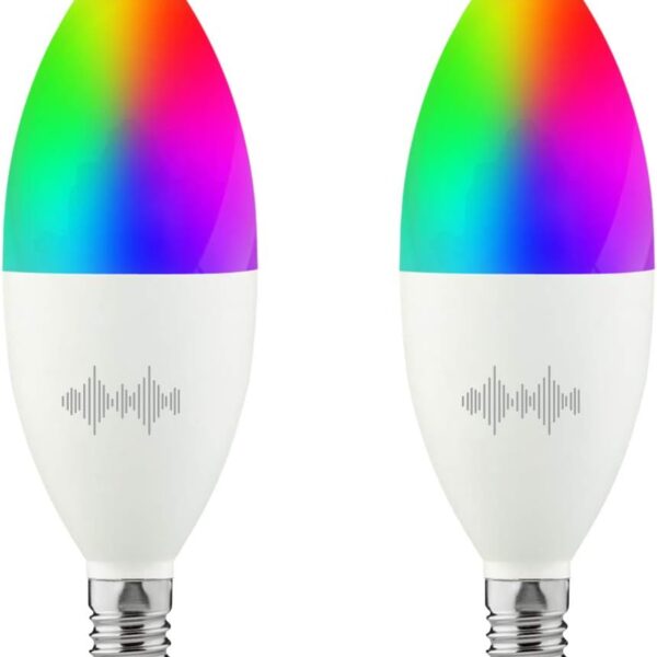helloify B11 LED Smart, WiFiLight Candelabra Bulb Compatible with Alexa, RGBCW Color Changing, Cool Warm White Dimmable, No Hub Required, 40WEquivalent, RGB2700K-6500K, 2PCS