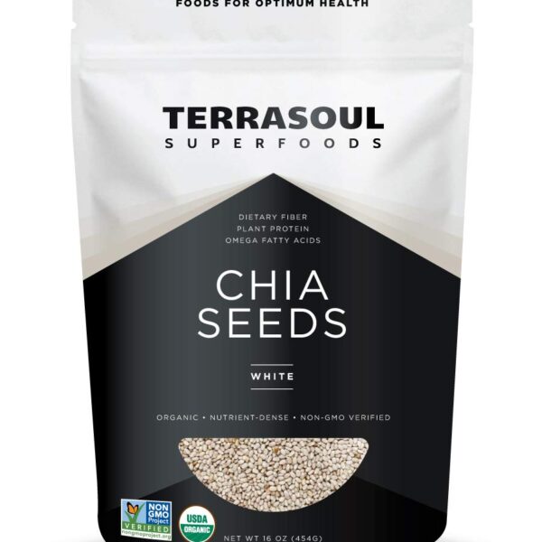 Terrasoul Superfoods Organic White Chia Seeds, 16 Oz - Omega Fats | Fiber | Plant Protein