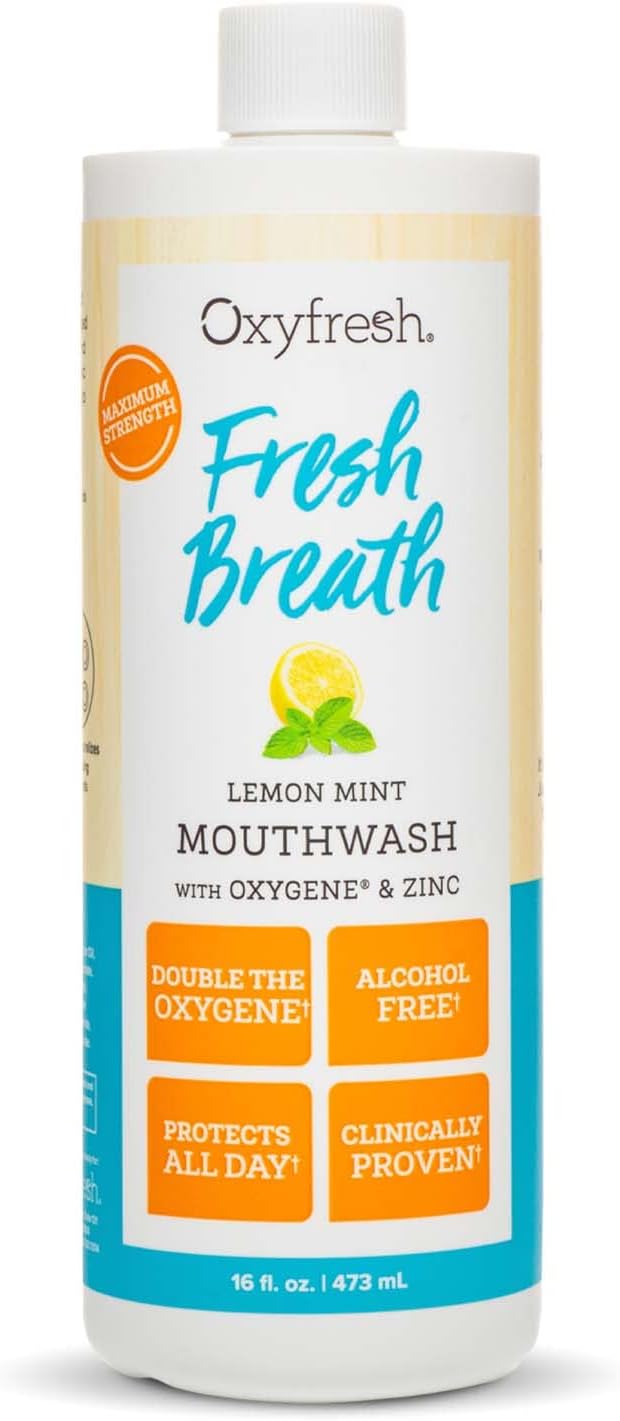 Oxyfresh Lemon Mint Fresh Breath Mouthwash  Bad Breath Treatment  SLS & Fluoride Free  Alcohol Free, Gentle Nonburning with Xylitol & Essential Oils  16 Fl Oz
