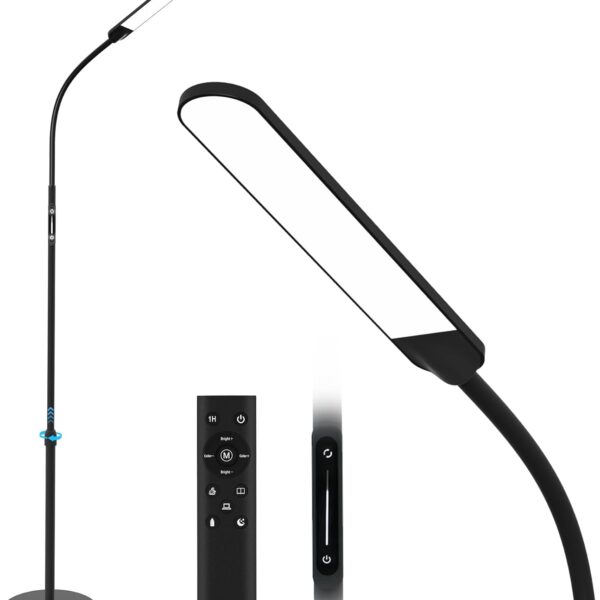 NXONE Led Floor Lamp,Modern Reading Adjustable Standing Height 4 Colors and Stepless Brightness Work Lamp for Living Room Bedroom Reading, Black