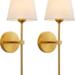 KUAUGST Wall Sconces Sets of 2, Retro Industrial Wall Lamps, Bathroom Vanity Sconces Wall Lighting with White Fabric Shade, Suitable for Bedroom Living Room Corridor Kitchen