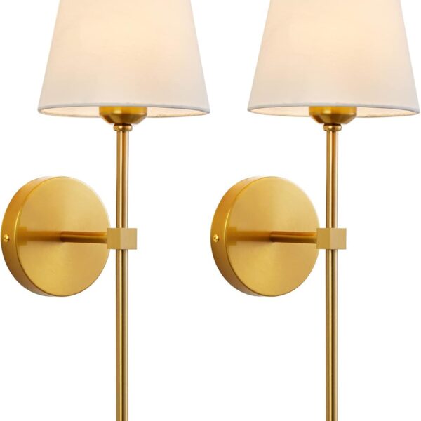 KUAUGST Wall Sconces Sets of 2, Retro Industrial Wall Lamps, Bathroom Vanity Sconces Wall Lighting with White Fabric Shade, Suitable for Bedroom Living Room Corridor Kitchen