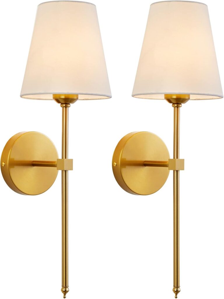 KUAUGST Wall Sconces Sets of 2, Retro Industrial Wall Lamps, Bathroom Vanity Sconces Wall Lighting with White Fabric Shade, Suitable for Bedroom Living Room Corridor Kitchen