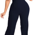 HugeNice Women's Sexy Off Shoulder Ruffle Jumpsuits Elegant Wide Leg Long Pants Clubwear Rompers with Pockets