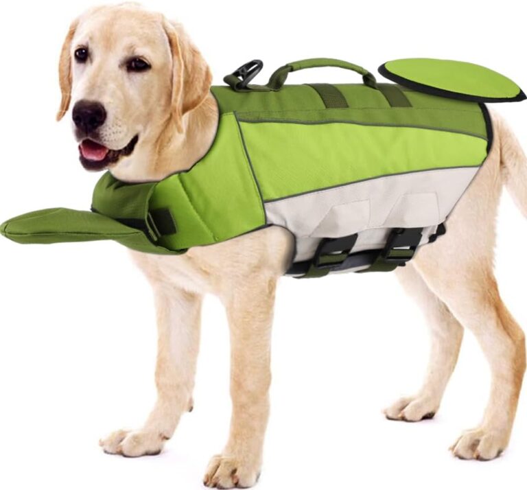 EMUST Life Jacket for Dogs, Adjustable Dog Life Vest for Swimming & Boating, Pet Safety Vest with Durable Rescue Handle and Reflective Stripes, Green, XL