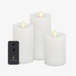 Luminara Realistic Flameless LED Candle White Set of 3, Battery Operated with Remote Control, Moving Flame Pillar Timer Funtion Melted Top Safe