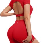 SUUKSESS Womens Workout Sets Open Back Gym Sets Woman Yoga Pilates Crop Tank High Waisted Bike Shorts