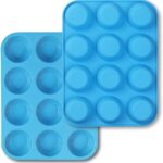 homEdge 12-Cup Silicone Muffin Pan, Pack of 2 Non-Stick Muffin Molds, Baking Pan for Cupcake, Tarts, Egg Bites-Blue