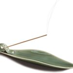 9" Length Incense Stick Holder with 3 Holes, White Porcelain Incense Tray Ash Cather for Spa, Meditation Room, Yoga, Home, Office (Green)