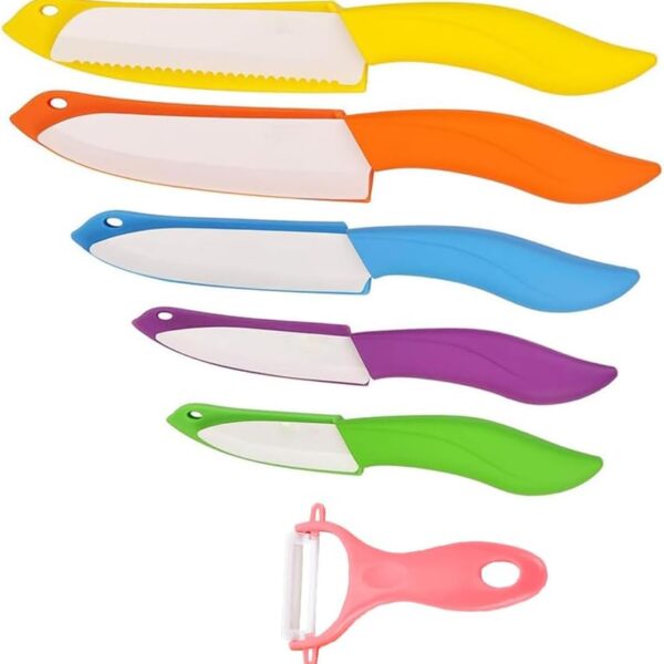 Ceramic Knife Set 6 Piece Ceramic Knives Colored with Cover Kitchen Knife Set include Peeler 3 inch Paring Knife Bread knife 6 inch Small Chef Knife