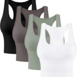 4 Pieces Women's Crop Tops Cotton Basic Tank Tops Racerback Sleeveless Sports Workout Crop Tank Tops