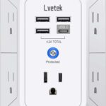 5 Outlet Extender Multi Plug Wall Outlets with 4 USB Charging Ports (1 USB C Outlet), 3 Sided 1680J Surge Protector Power Strip USB Wall Charger for Home, Office, Travel, ETL Listed, White