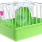 Small Pet Hamster Cage with Running Wheel Water Bottle Food Basin Portable Carrier House Mice Home Habitat for Going Out, Traveling (Green)