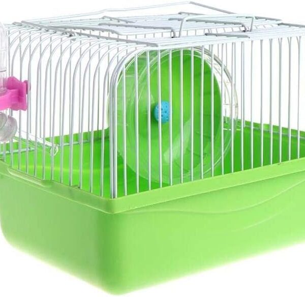Small Pet Hamster Cage with Running Wheel Water Bottle Food Basin Portable Carrier House Mice Home Habitat for Going Out, Traveling (Green)
